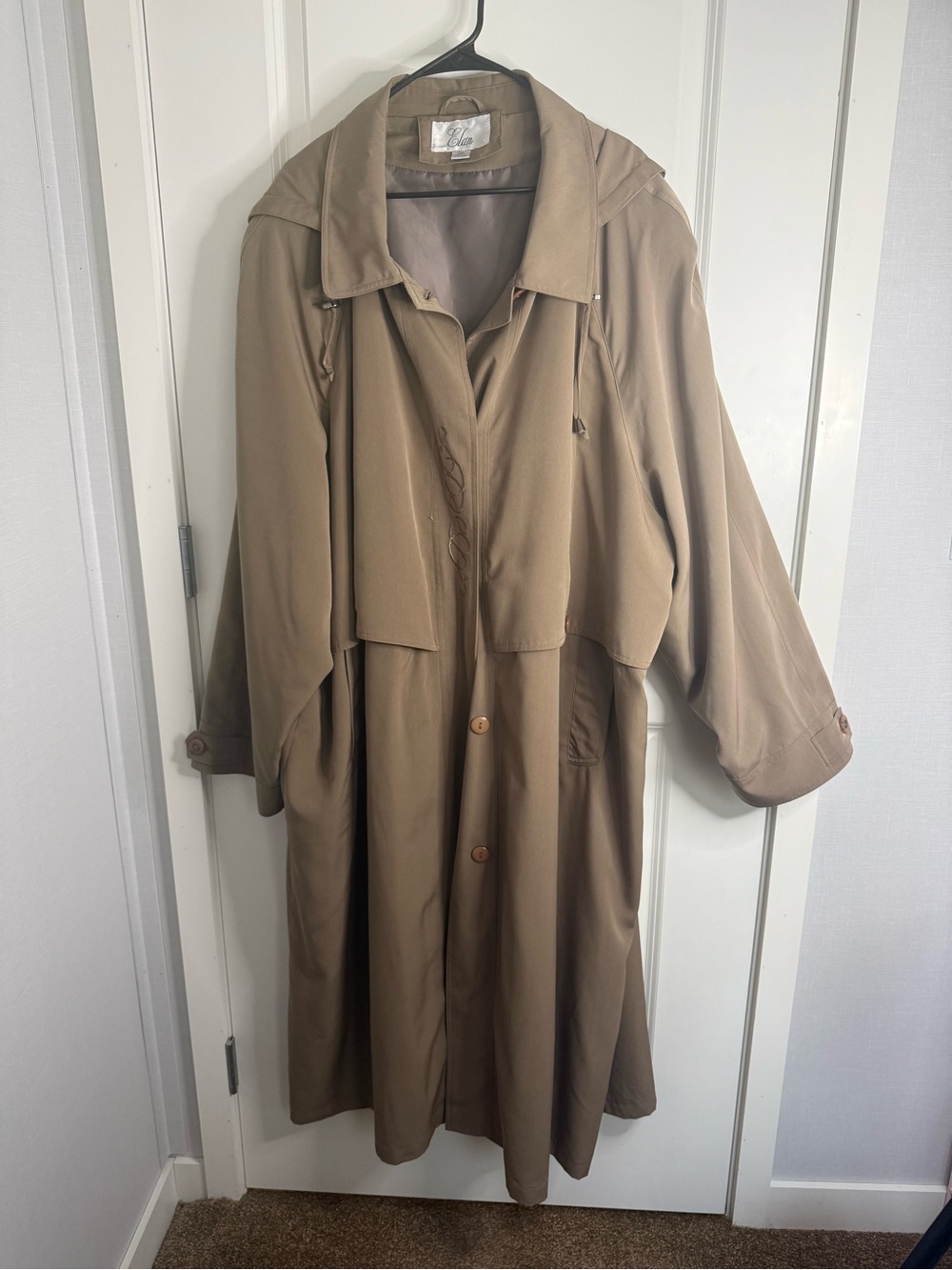 Vintage Elan Hooded Trench Coat Tan Long Rain Coat